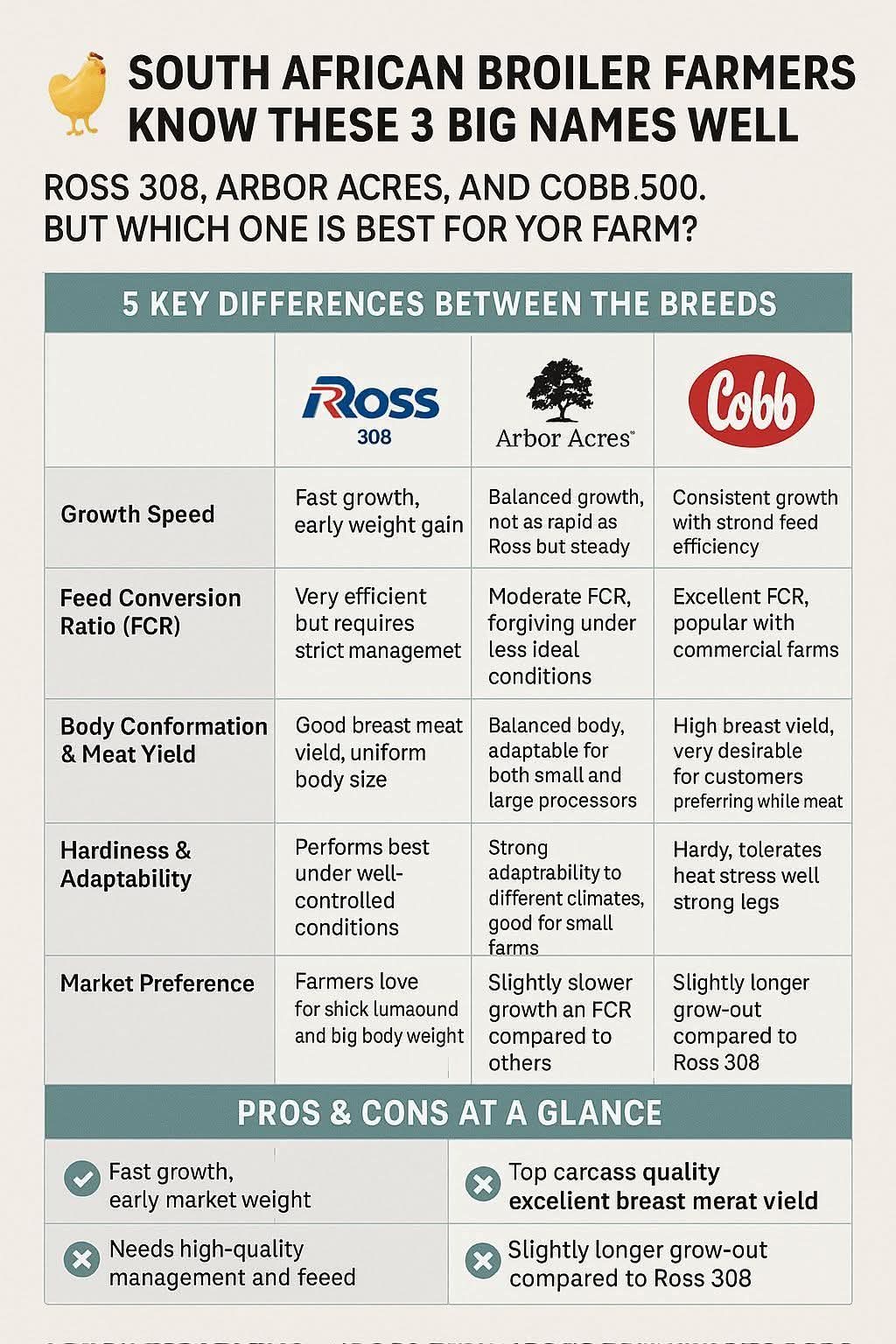 Know the difference in broiler breeds Ross308, Cobb500 and ArborAcres
